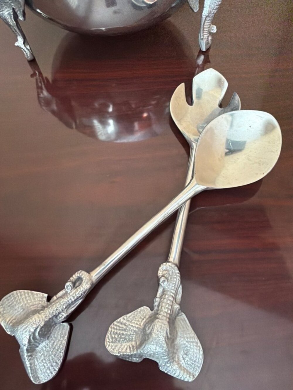 Vintage Aluminum Elephant Centerpiece Bowl with Servers Safari Wildlife Decor - Picture 6 of 16
